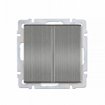 Выключатель 2-клавишный 10А серый никель "Нептун"