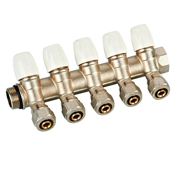 Коллектор с рег. вентилями и евроконусами "TIM" (3/4"х16х5 вых.)