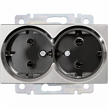 Розетка двойная с заземлением серый никель "Нептун"