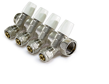 Коллектор с рег. вентилями и евроконусами "TIM" (1"х16х4 вых.)