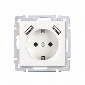 Розетка с заземлением и 2-мя USB 16A белая "Нептун"