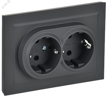 BRITE Розетка 2-ая с заземл. со штор. 16А в сборе графит