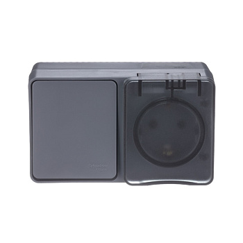 Systeme Electric AtlasDesign Profi54 Наруж Антрацит Блок: Розетка с/з со шт. + выключатель 1-клавишн