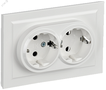 IEK BRITE Белый Розетка 2-м с/з без защ штор 16А в сборе РС12-3-БрБ
